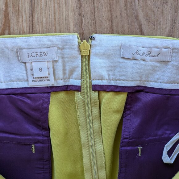 J. Crew No. 2 Pencil Mini Skirt, Vibrant Yellow Green Size 8 - Picture 3 of 5